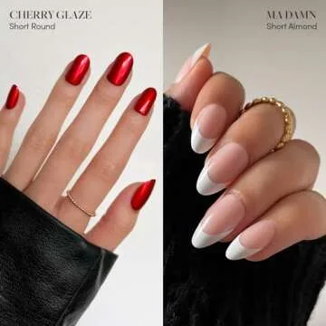 Glamnetic Press On Nails - Fan Faves Press On Gift Set | Two Top-Selling Nails in Cherry Glaze & MaDamn, Brush-On Nail Glue and Travel Pouch Included | Compact, Perfect for Holiday Gifting