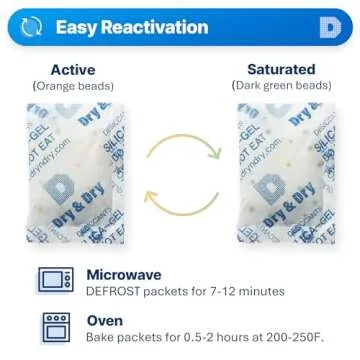 Dry & Dry 20 Gram [5 Packs] Orange Indicating(Orange to Dark Green) Mixed Silica Gel Packets - Food Safe Rechargeable Silica Packets Desiccants Silica Gel Packs Silica Gel Packets