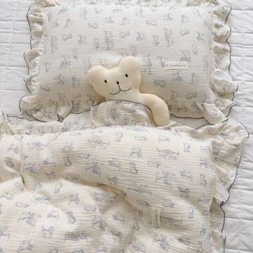 BuLuTu Cotton Muslin Ruffle Edge with Daisy Flowers Kids Toddler Pillowcase Soft Travel Pillow Nurse...