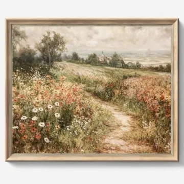 Vintage Wall Art Prints, Wildflower Field Decor for Home & Office