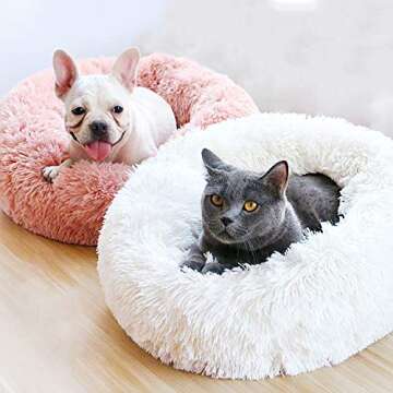 BODISEINT Modern Soft Plush Round Pet Bed for Cats or Small Dogs, Mini Medium Sized Dog Cat Bed Self Warming Autumn Winter Indoor Snooze Sleeping Cozy Kitty Teddy Kennel (24'' D x 8'' H, Pink)