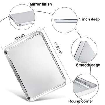 TeamFar Baking Sheet, 17.6’’ x 13’’ x 1’’ Stainless Steel Large Cookie Sheet Baking Tray...