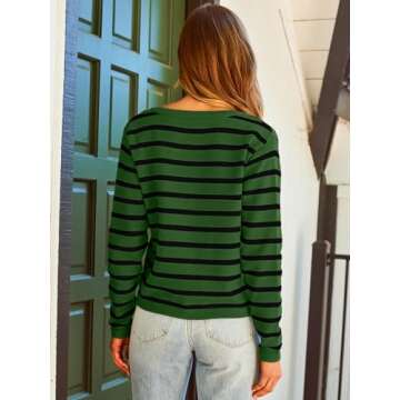 LILLUSORY Women's Striped Cardigan Sweaters Fall Outfits Clothes Fashion Trendy Long Sleeve Tops Casual Knit Lady Jackets Green Black S