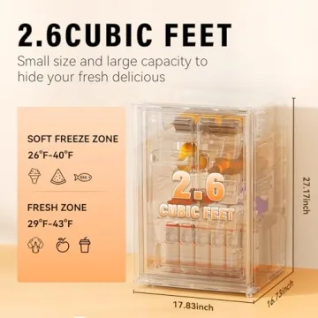 Nooody Mini Fridge 2.6 Cu.Ft with Freezer & Reversible Door