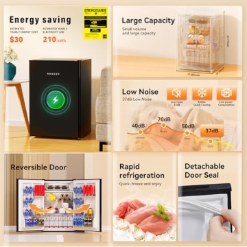 Nooody Mini Fridge 2.6 Cu.Ft with Freezer & Reversible Door