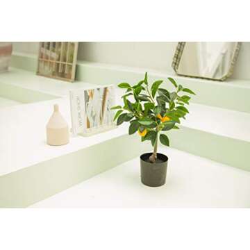 Velener Fake Lemon Tree 19"- Bonsai Tree Indoor with Pot Farmhouse Home Decor Living Room Kitchen Shelf Office Desk Bathroom Table Mini Outdoor Tree Faux Plant Porch Lemon Decor Floor Plant Tall