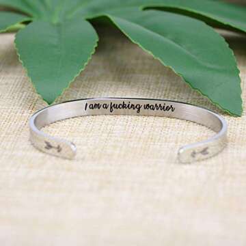 JoycuFF Bangle Bracelets for Women Birthday Gifts for Her Silver Cuff Bangle Personalized Mantra Ins...
