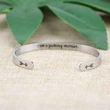 JoycuFF Bangle Bracelets for Women Birthday Gifts for Her Silver Cuff Bangle Personalized Mantra Inspirational Daily Reminder