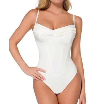 Popilush Concert Outfits for Women Tummy Control Shapewear Bodysuits Cowl Neck Thong Corset Bodysuit
