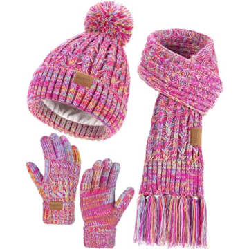 Remifa Kids Winter Hat Gloves Scarf Set, for Girl Boy Toddler w/Fleece Lined Pom Beanie Warmer Scarf...