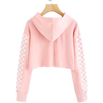 Crop Tops Hoodies for Teen Girls Clothes Kids Cute Long Sleeve Shirts Checkered Sweatshirts and Swea...