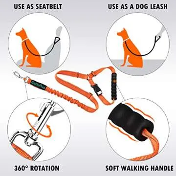 CetleBva Dog Seat Belt, 2-in-1 Pet Car Seatbelt Headrest Restraint Adjustable Puppy Safety Seat Belt Reflective Elastic Shock Absorbing Bungee Connect Dog Harness in Vehicle Travel Daily Use (Orange)