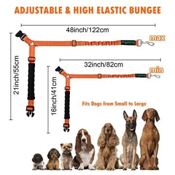 CetleBva Dog Seat Belt, 2-in-1 Pet Car Seatbelt Headrest Restraint Adjustable Puppy Safety Seat Belt Reflective Elastic Shock Absorbing Bungee Connect Dog Harness in Vehicle Travel Daily Use (Orange)