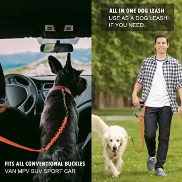 CetleBva Dog Seat Belt, 2-in-1 Pet Car Seatbelt Headrest Restraint Adjustable Puppy Safety Seat Belt Reflective Elastic Shock Absorbing Bungee Connect Dog Harness in Vehicle Travel Daily Use (Orange)