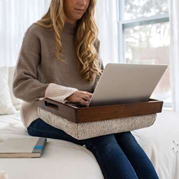 ROSSIE Home Bamboo Bed Tray Lap Desk with Detachable Cushion, Serving Tray - Java - Fits up to 15.6 ...
