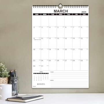 MONYES Wall Calendar 2025-2026 Large, 17" x 12" Academic Calendar, Monthly Calendar with Wire Binding & Hanging Hook, Large Wall Calendar