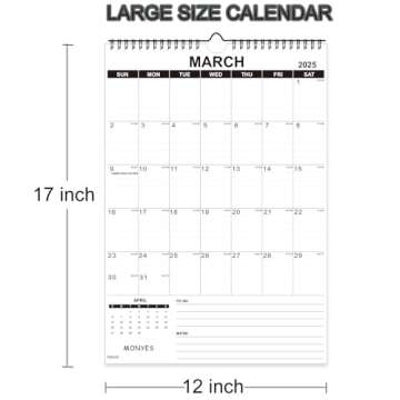 MONYES Wall Calendar 2025-2026 Large, 17" x 12" Academic Calendar, Monthly Calendar with Wire Binding & Hanging Hook, Large Wall Calendar