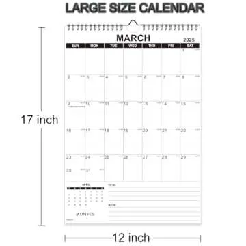 MONYES Wall Calendar 2025-2026 Large, 17" x 12" Academic Calendar, Monthly Calendar with Wire Binding & Hanging Hook, Large Wall Calendar