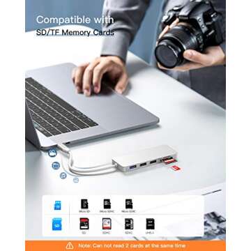 GIKERSY USB C Hub,7 in 1 Aluminum Type C Adapter with 87W PD Charging Port, 4K HDMI Output,1 USB 3.0/2 USB 2.0 Ports, MicroSD/SD Card Reader Compatible MacBook Pro 13" 15" 2015/2016/2017 More (Silver)