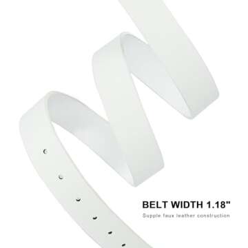 Earnda White Leather Belts for Women Casual Fashion Waist Belt with Liquid Shapes Gold Buckle for Jeans Pants Dresses 1.18" Width Small