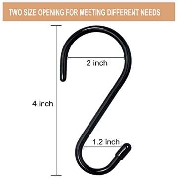 24 Pack 4 Inch Vinyl Coated S Hooks Heavy Duty Large S Hooks for Hanging Plants,Black Rubber Coated ...