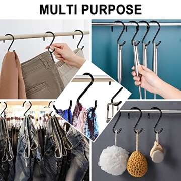 24 Pack 4 Inch Vinyl Coated S Hooks Heavy Duty Large S Hooks for Hanging Plants,Black Rubber Coated S Hooks Non Slip Metal S Hanger for Hanging Closet,Garden, Jeans Plants Jewelry Pot Pan Cups Towels