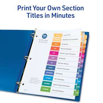 Avery Jan-Dec 12 Tab Dividers: Customizable Table of Contents, Multicolor, 6 Sets (11830)