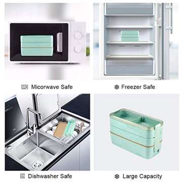 Iteryn Bento Box Lunch Box, 3-In-1 Compartment Lunch Containers - Wheat Straw, Leakproof Stackable Bento Lunch Box for Meal Prep