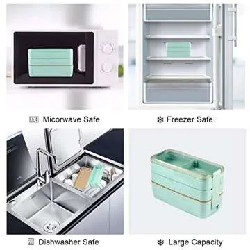 Iteryn Bento Box Lunch Box, 3-In-1 Compartment Lunch Containers - Wheat Straw, Leakproof Stackable Bento Lunch Box for Meal Prep