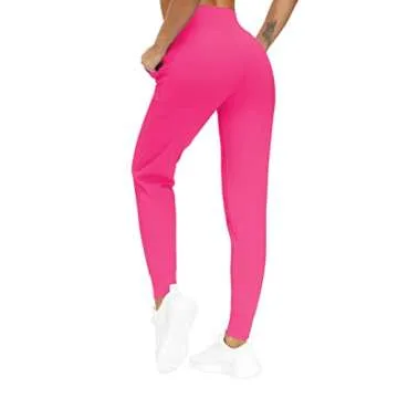 THE GYM PEOPLE Women's Joggers Pants Lightweight Athletic Leggings Tapered Lounge Pants for Workout, Yoga, Running (X-Large, Bright Pink)