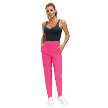 THE GYM PEOPLE Women's Joggers Pants Lightweight Athletic Leggings Tapered Lounge Pants for Workout, Yoga, Running (X-Large, Bright Pink)