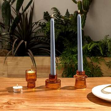 Lysenn Amber Glass Candle Holders - Elegant Multipurpose Set
