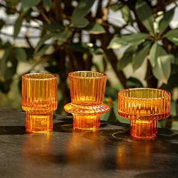 Lysenn Amber Glass Candle Holders - Elegant Multipurpose Set
