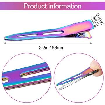 OIIKI 10 Pack 2.2 Inches Rainbow Alligator Hair Clips, Metal Duck Bill Hair Clips Pins without Teeth...