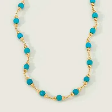 MEVECCO Gold Round Turquoise Beaded Bracelets,14K Gold Plated Handmade Cute Dainty Bracelet for Women