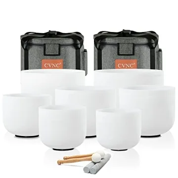 CVNC 432HZ 6-12 Inch Set Of 7 PCS Frosted Chakra Quartz Crystal Singing Bowls for Sound Healing with...