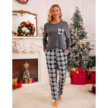 GDSBLL Christmas Pajamas Sets for Women Soft Long Sleeve Sleepwear Loungewear with Pockets,Grey Blac...
