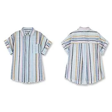 SySea Womens Short Sleeve Striped Shirts Casual Button Down V Neck Work Blouses Tops