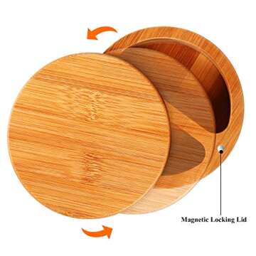 Salt Box Salt Keeper Bamboo Salt and Pepper Box Container, Salt Cellar with Swivel Lid and Magnet for Kitchen to Keep Food Dry (2 Storage Compartments,4.72 x 2.36 Inch)