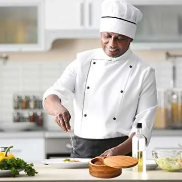 Salt Box Salt Keeper Bamboo Salt and Pepper Box Container, Salt Cellar with Swivel Lid and Magnet for Kitchen to Keep Food Dry (2 Storage Compartments,4.72 x 2.36 Inch)