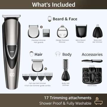 SHPAVVER Beard Trimmer for Men, 17-Pc Set Rechargeable Hair Clippers Kit with Safety Lock,Mens Grooming Kit for Hair Beard Body & Nose,Gifts for Men