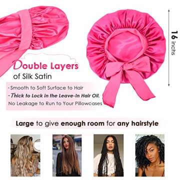 YANIBEST Silk Bonnet for Sleeping Women Satin Bonnet Double Layer Satin Lined Hair Bonnet with Tie Band Curly Hair Hot Pink