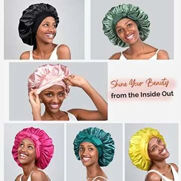 YANIBEST Silk Bonnet for Sleeping Women Satin Bonnet Double Layer Satin Lined Hair Bonnet with Tie Band Curly Hair Hot Pink