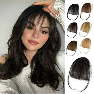 NAYOO Clip in Bangs - 100% Human Hair Wispy Bangs Clip in Hair Extensions, Brown Black Air Bangs Fri...