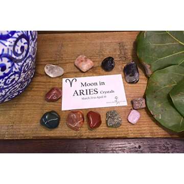 Aries Moon Crystal Set - 11 Stones for Assertiveness and Passion | Healing Gemstones Kit in White Gift Box