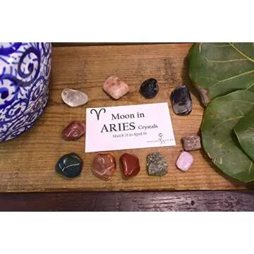 Aries Moon Crystal Set - 11 Stones for Assertiveness and Passion | Healing Gemstones Kit in White Gift Box