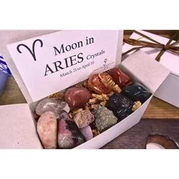 Aries Moon Crystal Set - 11 Stones for Assertiveness and Passion | Healing Gemstones Kit in White Gift Box