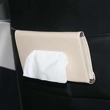 BANCHELLE Car Tissue Holder, Hanging Paper Towel Clip, PU Leather Tissue Box, Paper Carton, Paper Towel Box (Beige)