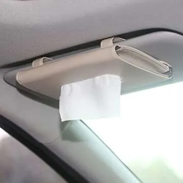 BANCHELLE Car Tissue Holder, Hanging Paper Towel Clip, PU Leather Tissue Box, Paper Carton, Paper Towel Box (Beige)