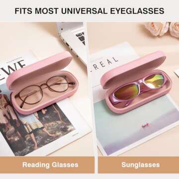 Marvolia Glasses Case Hard Shell Large Eyeglasses Case PU Leather Protective Case for Sunglasses Eyeglasses with Cleaning Cloth for Men Women - Pink